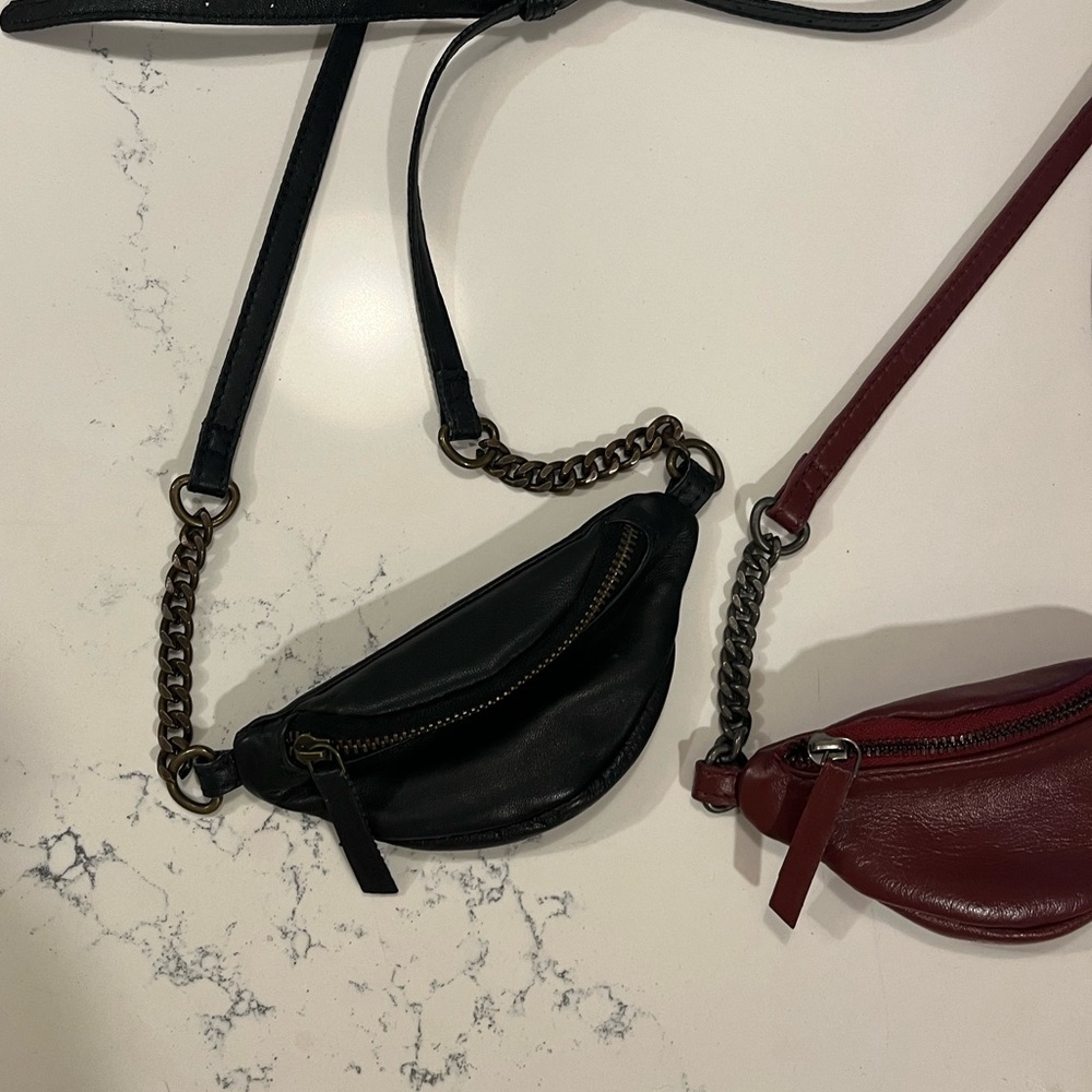 Free People vegan leather mini fanny pack (Red/Navy)
